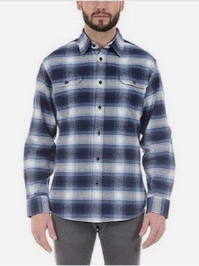 Men’s JACHS Heavyweight Blue and White Plaid Button-Down Shirt S XL 100% Cotton